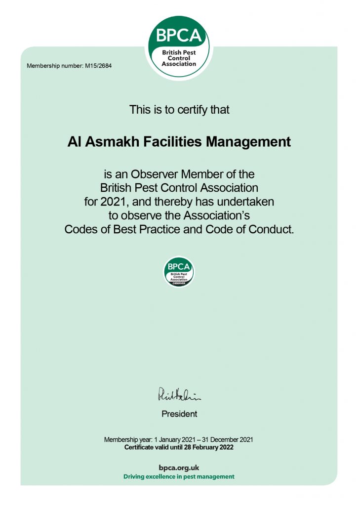 British Pest Control Association | Al Asmakh Facilities Management